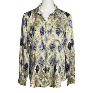Cinq A Sept Womens Satiny Rhinestone Hidden Button Down Shirt Purple Size Medium